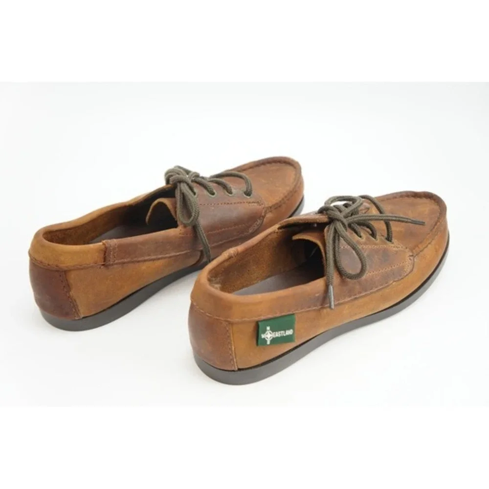 Eastland Boat Shoes Falmouth 8 M Brown Leather Made in USA Moc Toe Lace Up Good